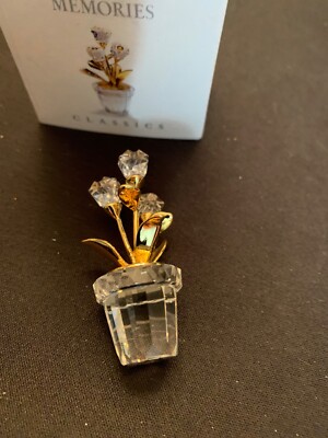 Swarovski Crystal Memories Pot of Flowers figurine with Gold
