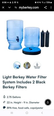 Berkey Light Water Filter System Purification W/2 Black Cartridge Elements