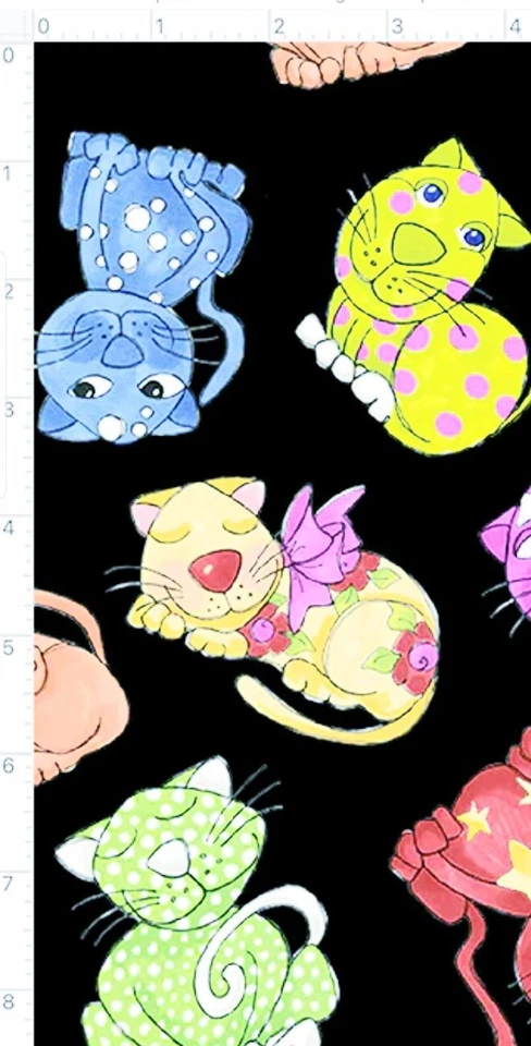 Loralie Designs - Tossed Happy 🐱 Cats Quilting and Crafting Cotton Fabric - Image 2 of 2