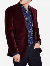 Alfani Mens Size 42R Burgundy Velvet Slim-Fit Two-Button Blazer Jacket