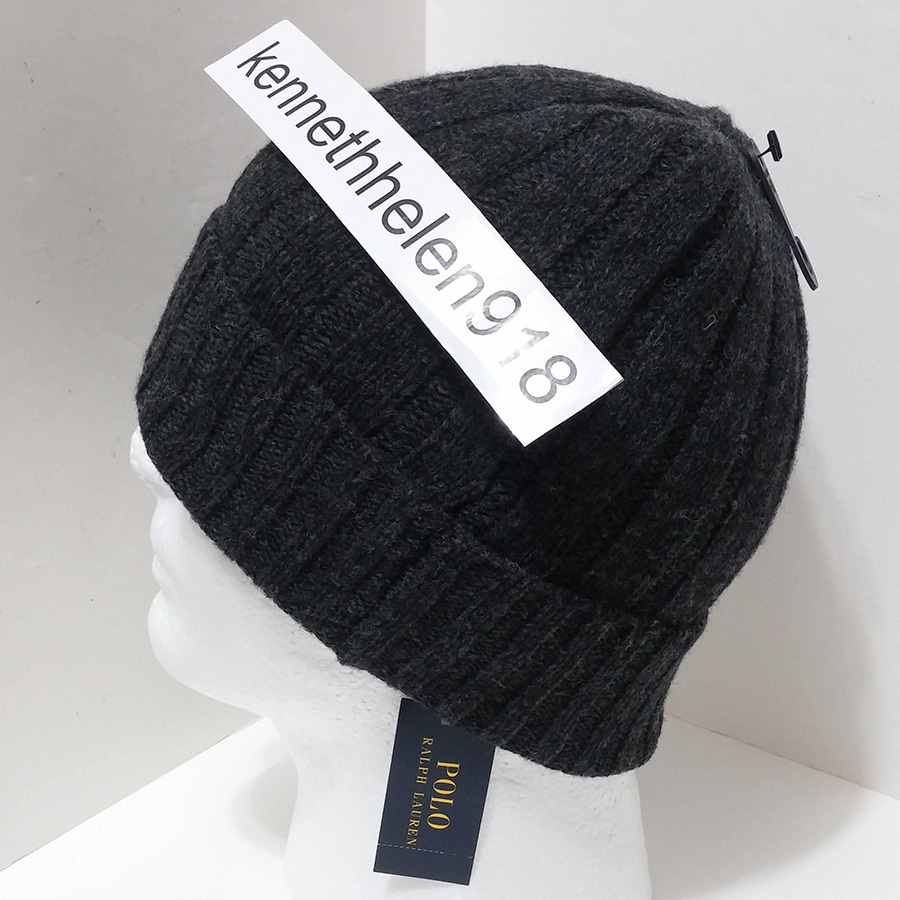 CAPPELLO BERRETTO POLO RALPH LAUREN UOMO INVERNALE LANA PONY LOGO GRIGIO SCURO BIANCO PONY