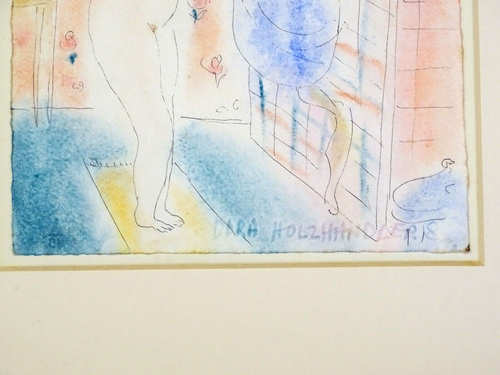 Dora Holzhandler 1985 original watercolour painting lady washing nude signed art - Picture 2 of 4