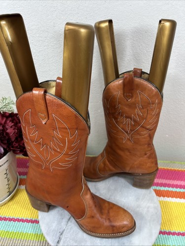 De Colección Acme Para Mujer Vaquero Punta Naranja Marrón Cuero Tacones Botas Talla 7.5 N - Imagen 5 de 12