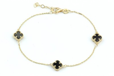 9 kt Gelbgold Vierflügel Onyx Armband 7,5 Zoll Länge von Citerna