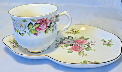 Vintage Old Foley Harmony Rose Pretty Cup & Saucer Stand Sandwich Cake Plate