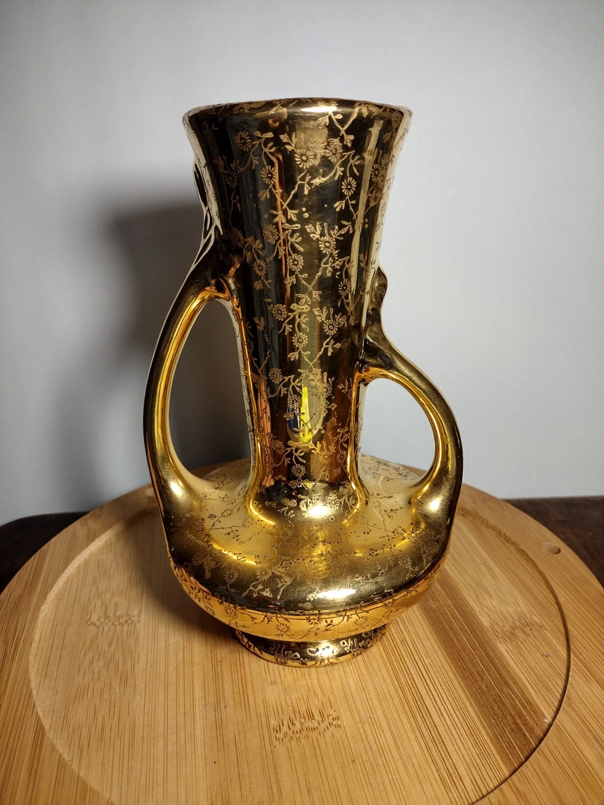 Ceramic Vase Hand Painted 22 Karat Floral Design