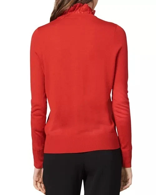 Sandro Sweater Jumper Red Lace Collar Sz 0 AU UK 6  EU 34 US 2  XS - Image 2 of 4