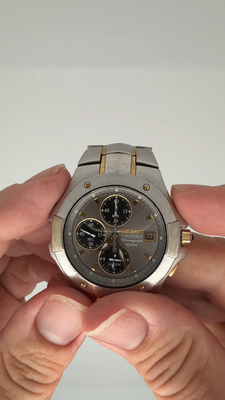 Seiko Coutura Chronograph 7T62-0FA0 Alarm Watch Two-Tone Sapphire 