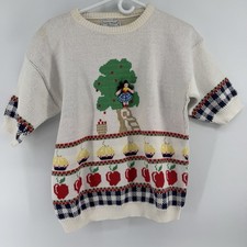 VTG Touchy Subject Womens M Short Sleeve Novelty Knit Sweater Made In USA Plaid