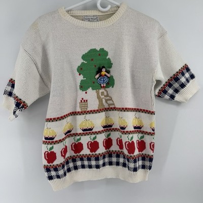 VTG Touchy Subject Womens M Short Sleeve Novelty Knit Sweater Made In USA Plaid