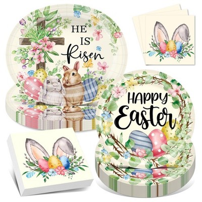 Easter Paper Plates Napkins Set 100 PCS 10x12 Inch Dinner Dessert Party