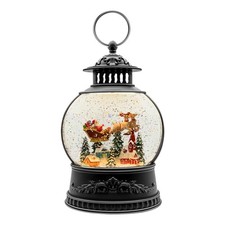 Musical Snow Globe Lantern with Santa Sleigh  Reindeer - Lighted Holiday D cor