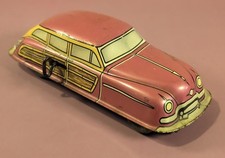 Vintage Marx Tin Litho Wind-Up Woody Station Wagon Toy Car 1950s