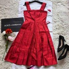 Dolce & Gabbana Women Pleated Red Silk A Line Dress Sleeveless Rare Used Genuine