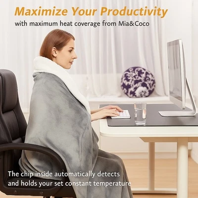Mia&Coco Electric Heated Blanket 180 X 130cm Throw Flannel Sherpa Fast Heating