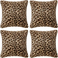 Faylapa 4 Pack Soft Plush Leopard Print Pillow Covers,Animal Theme Print Faux Fu
