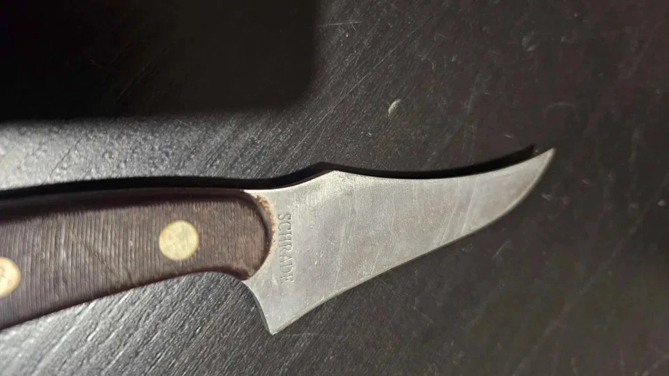 Cuchillo de hoja fija Schrade Old Timer Sharpfinger marcado “152OT CHINA” con funda Foto 3 de 4