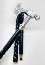 Axe-Head Handle Floral Engraved Wooden Walking Cane Gift for Men  Women