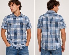 Burberry Brit Mens Blue Plaid Short Sleeve Button Front Shirt Sz L Cotton Preppy