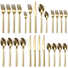 Silverware Set of 20 Stainless Steel Gold Flatware Set for 4 Kitchen Cutlery ...