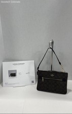 Coach Authetic Women's Brown/Black Signature Canvas Rowan Pouch Shoulder Bag