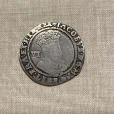 Rare 1606 James I Sixpence Rose MM Hammered Silver Coin fine