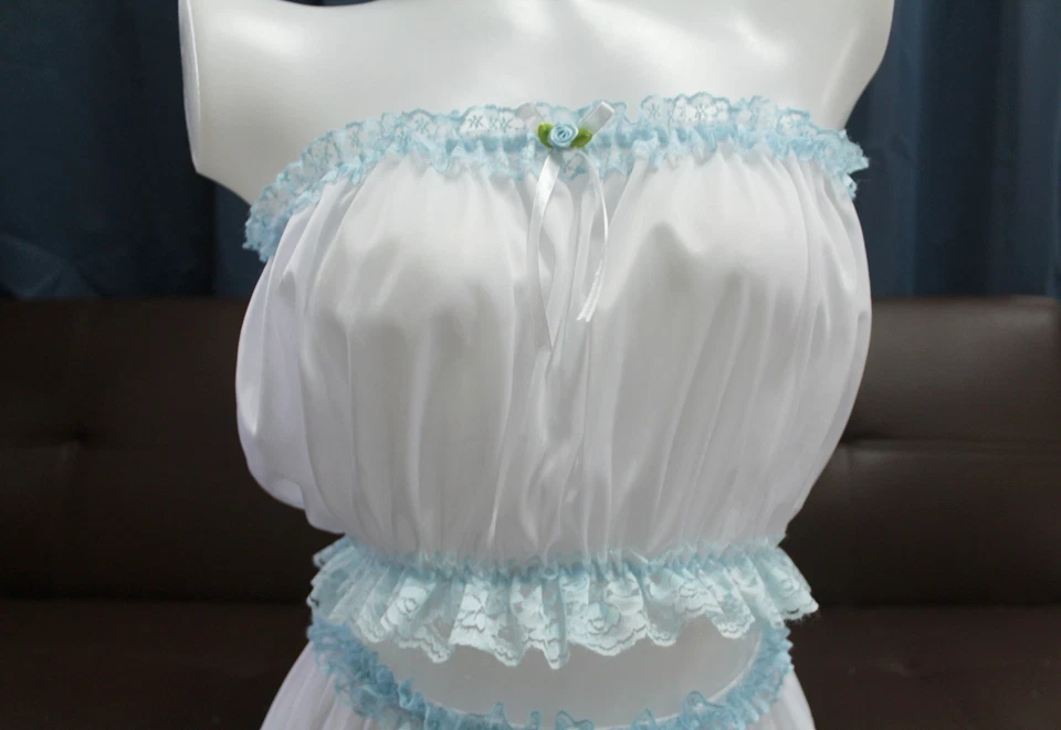 #A25 2XL/ElásticoW.24-46" VTG Estilo Conjunto 2 Piezas Tops Tubo Nylon Blanco + Medio Deslizamiento 11" Foto 3 de 4