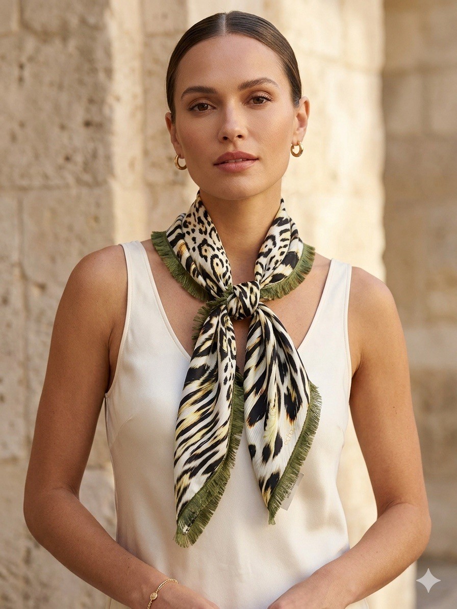NWT Echo Silk Scarf: Chic Leopard Print Animal Pattern Square 33