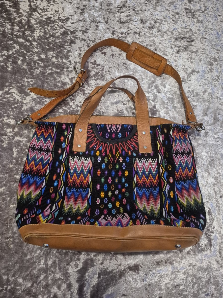 Nena and Co Shoulder Tote Bag Textile & Leather 15"Wx10"Hx5"D Guatemala