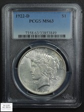 1922 D Peace Silver Dollar $1 PCGS MS 63