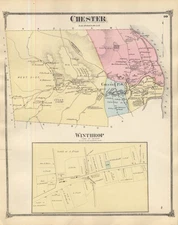 Chester & Winthrop Connecticut Hand-Colored Map 1874 w/ property owners