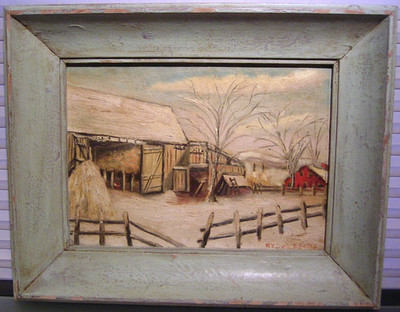 Vintage American Impressionist Winter Landscape Barn Signed Byron Brooks