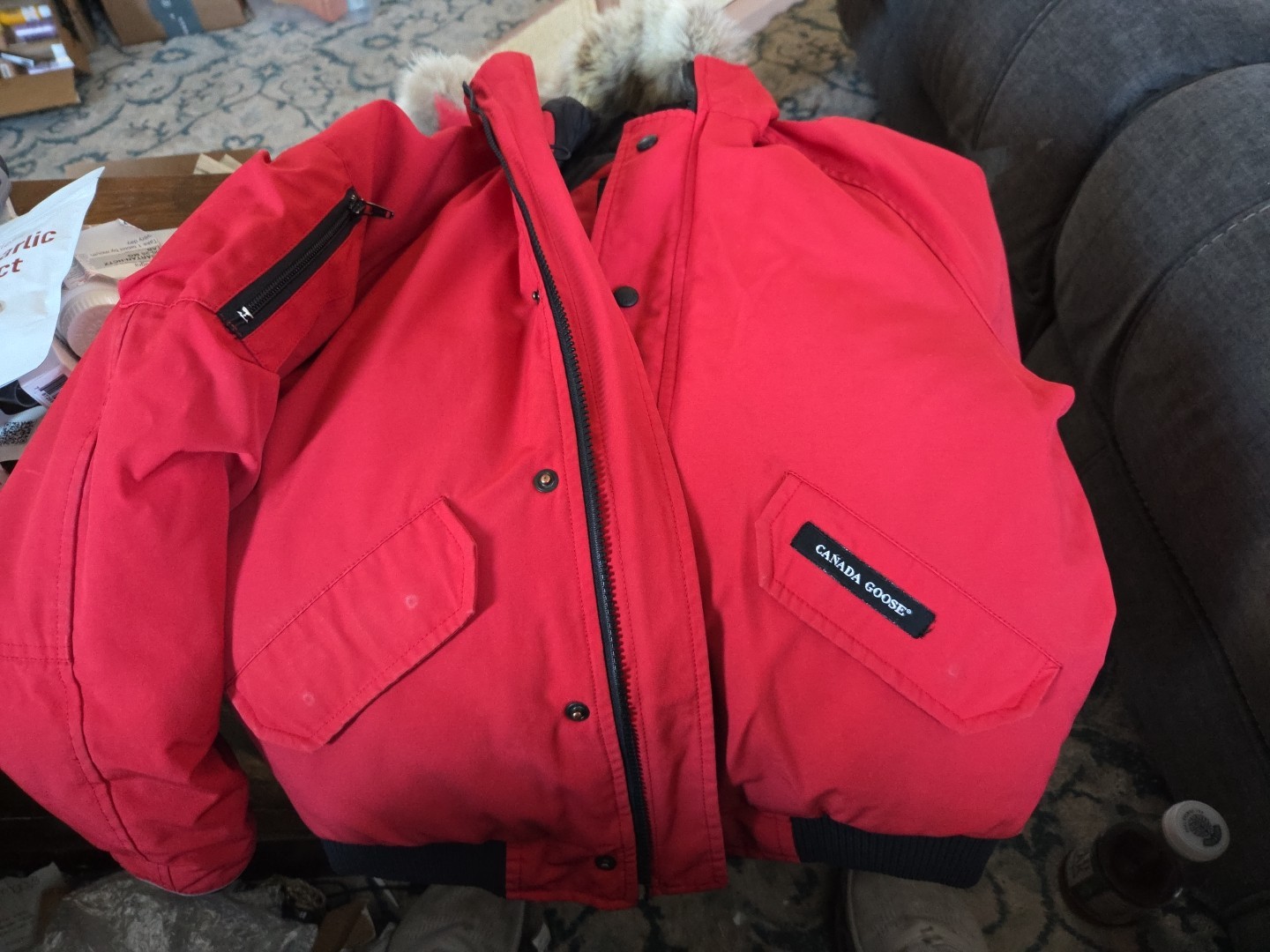 PRE-OWNED CANADA GOOSE YOUTH LARGE (14-16) RUNDLE BOMBER JACKET RED # 7995Y $695 thumbnail 5