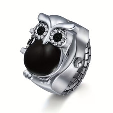 Women Elastic Owl Ring Watch Colorful Enamel Owl Design