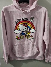 SANRIO x Hello Kitty Sweatshirt Womens L Pink Hoodie Pullover Rainbow Tricycle