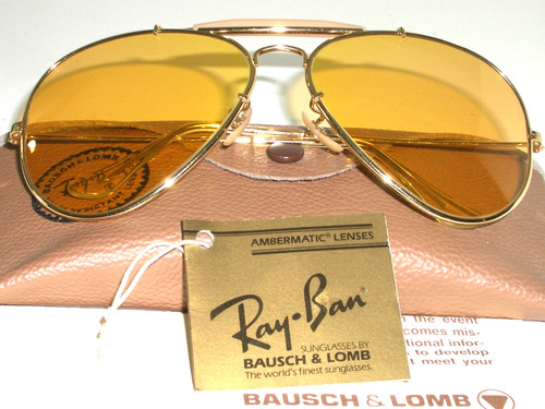 58 VINTAGE B&L RAY BAN GEP ALL-WEATHER AMBERMATIC OUTDOORSMAN AVIATOR SUNGLASSES