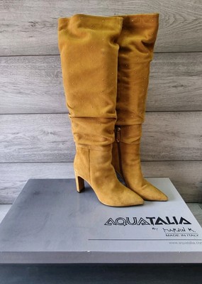 Aquatalia Marvin K Boots HI VOLTAGE Gelb Gold Wildleder Kniestiefel EU38 UK 5 Originalverpackt
