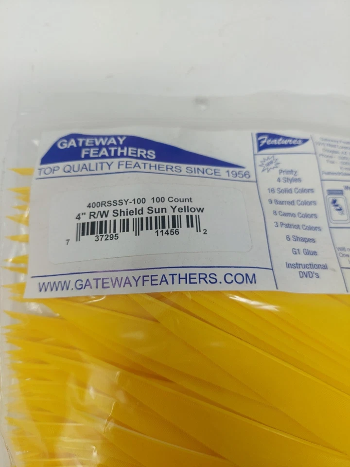 100 Pack Gateway Feathers 4" Right Wing: Shield Sun Yellow 400RSSSY-100 - Image 3 of 4