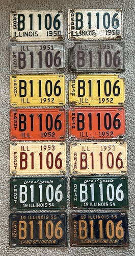 14 Pack of Rustic/Worn 1950s License Plates From Illinois - All B1106