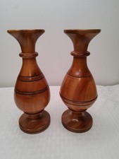 Vintage Handcrafted Wooden Vase Set Of 2, Rustic Farmhouse, 8 In. 136