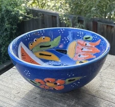 Small Hand Painted Trinket Bowl Raised FloralDesign Approximately 3”
