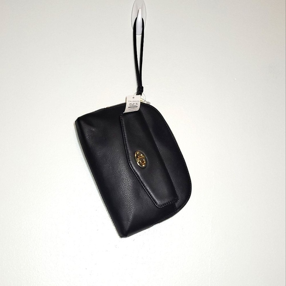 New Talbots Black Pebbled Leather Wristlet Purse