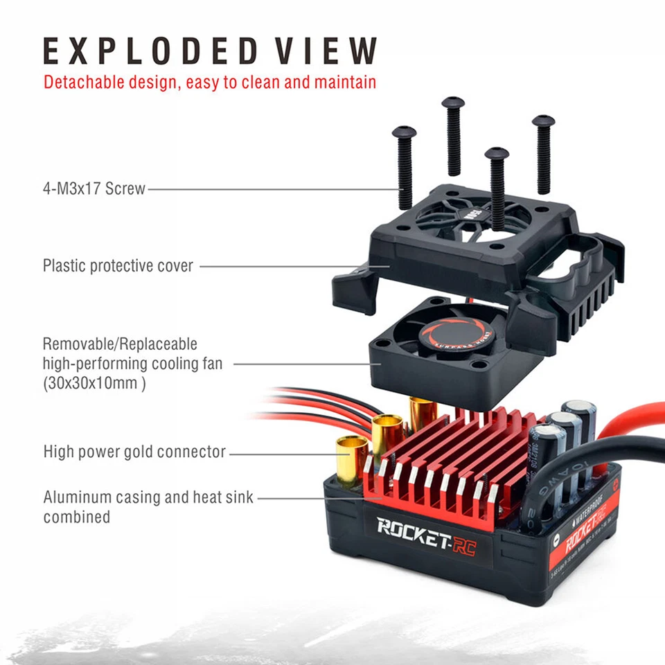 Rocket-RC Bürstenloser Motor 120 /150AESC für 1/8 1/7 RC Truck Traxxas HSP Autos - Bild 4 von 4