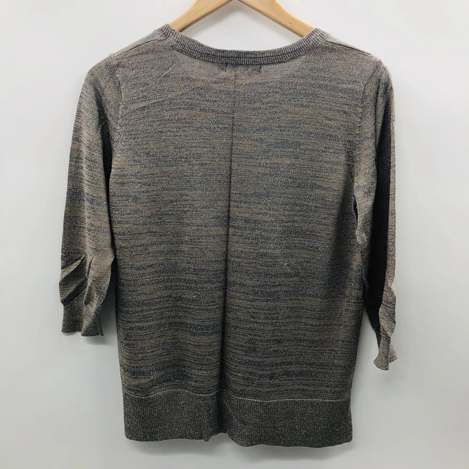 The Limited Womens Medium 3/4 Sleeve Pullover Sweater Striped Metallic Brown 393 - Image 3 of 4