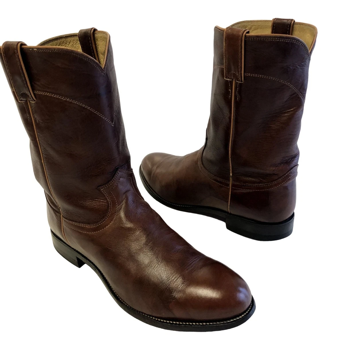 Justin 3163 Brown Marbled DEERLITE Leather Cowboy Western ROPER Boots 10.5  1/2 | eBay