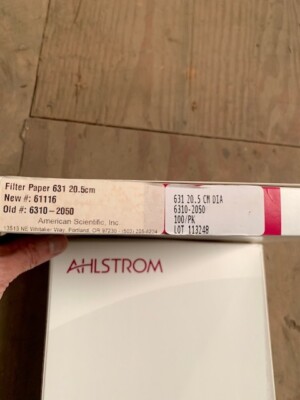 NEW   Ahlstrom 6310-2050 Qualitative Filter Paper, 20.5cm, 100-Pack   Opened