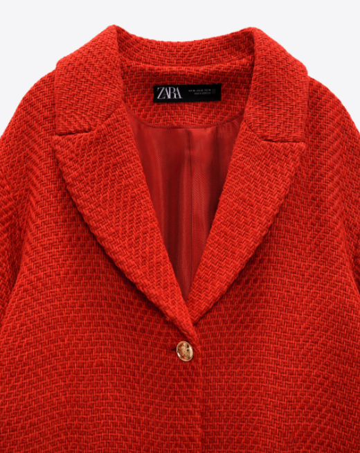 ZARA WOMAN NEW GOLD BUTTON TEXTURED COAT JACKET RED 9187/195