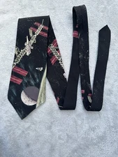 Vtg SPACE STATION & SHUTTL NASA LE SUIS BLACK DESIGNER NECKTIE TIE