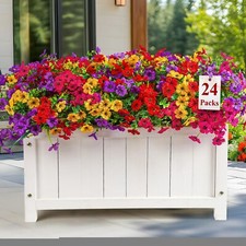 24 BUNDLES ARTIFICIAL FLOWERS FOR OUTDOORS DECORATION UV RESISTANT SILK VIOLET F