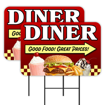 DINER 2 Pack Double-Sided Yard Signs 16'' x 24'' with Metal Stakes (Made in Texas)